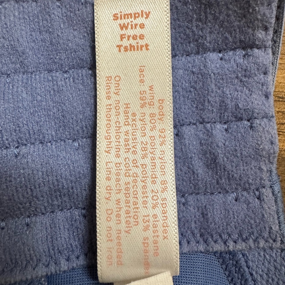 Cacique 42D Simply Wire Free Tshirt Bra Blue with White and Green Lace Trim - Picture 5 of 6